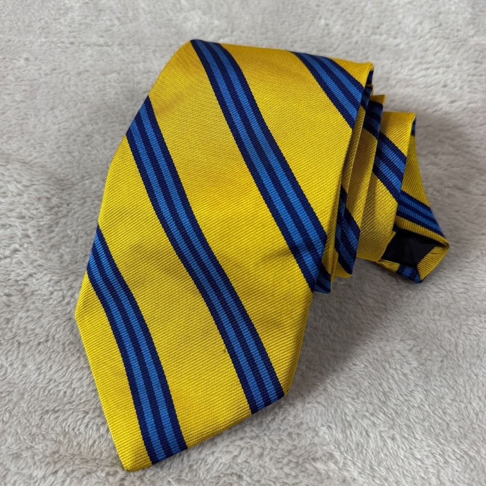 Brooks Brothers Mens REPP Necktie Yellow Striped Navy 58x3.75 Office Wedding